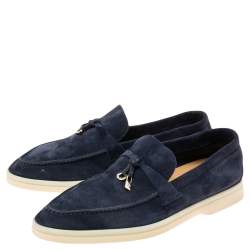 Pre Owned Loro Piana Navy Blue Suede Summer Charms Walk Slip On Loafers Size 37.5