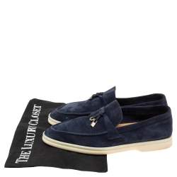 Pre Owned Loro Piana Navy Blue Suede Summer Charms Walk Slip On Loafers Size 37.5