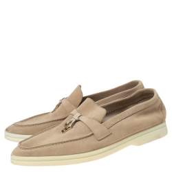 Pre Owned Loro Piana Beige Suede Summer Charms Walk Slip On Loafers Size 39