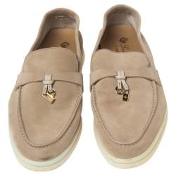 Pre Owned Loro Piana Beige Suede Summer Charms Walk Slip On Loafers Size 39