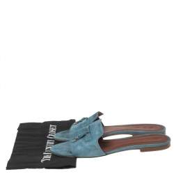 Loro Piana Blue Suede Summer Charm Flat Slides Size 40