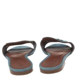 Loro Piana Blue Suede Summer Charm Flat Slides Size 40