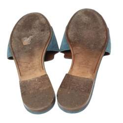 Loro Piana Blue Suede Summer Charm Flat Slides Size 40