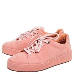 Pre Owned Loro Piana Salmon Pink Suede Nuages Low-Top Sneakers Size 36