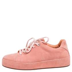 Pre Owned Loro Piana Salmon Pink Suede Nuages Low-Top Sneakers Size 36