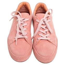 Pre Owned Loro Piana Salmon Pink Suede Nuages Low-Top Sneakers Size 36