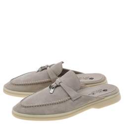 Pre Owned Loro Piana Beige Suede Babouche Charms Walk Mules Size 37