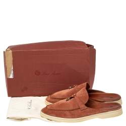 Pre Owned Loro Piana Brown Suede Babouche Charms Flat Mules Size 40.5
