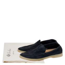 Pre Owned Loro Piana Navy Blue Suede Summer Walk Loafers Size 38.5
