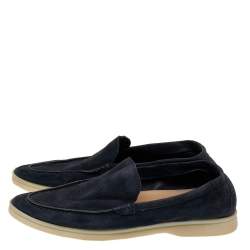 Pre Owned Loro Piana Navy Blue Suede Summer Walk Loafers Size 38.5