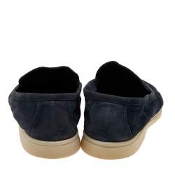 Pre Owned Loro Piana Navy Blue Suede Summer Walk Loafers Size 38.5