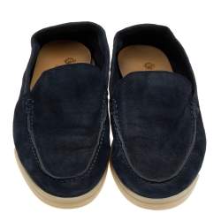 Pre Owned Loro Piana Navy Blue Suede Summer Walk Loafers Size 38.5