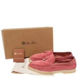 Pre Owned Loro Piana Pink Suede Summer Charms Walk Slip On Loafers Size 38