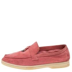 Pre Owned Loro Piana Pink Suede Summer Charms Walk Slip On Loafers Size 38