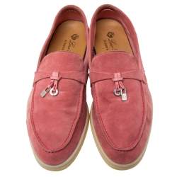 Pre Owned Loro Piana Pink Suede Summer Charms Walk Slip On Loafers Size 38