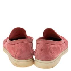 Pre Owned Loro Piana Pink Suede Summer Charms Walk Slip On Loafers Size 38