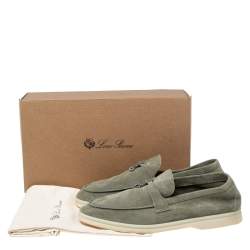 Pre Owned Loro Piana Light Olive Green Suede Summer Charms Walk Loafers Size 40