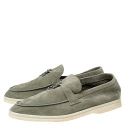 Pre Owned Loro Piana Light Olive Green Suede Summer Charms Walk Loafers Size 40