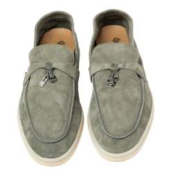 Pre Owned Loro Piana Light Olive Green Suede Summer Charms Walk Loafers Size 40
