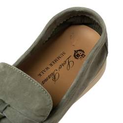Pre Owned Loro Piana Light Olive Green Suede Summer Charms Walk Loafers Size 40