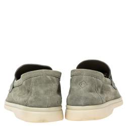 Pre Owned Loro Piana Light Olive Green Suede Summer Charms Walk Loafers Size 40
