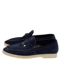 Pre Owned Loro Piana Navy Blue Suede Summer Charms Walk Slip On Loafers Size 38