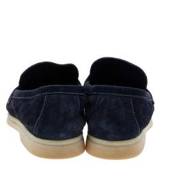 Pre Owned Loro Piana Navy Blue Suede Summer Charms Walk Slip On Loafers Size 38