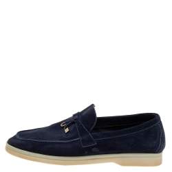 Pre Owned Loro Piana Navy Blue Suede Summer Charms Walk Slip On Loafers Size 38