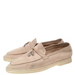 Pre Owned Loro Piana Beige Suede Summer Charms Walk  Loafers Size 41