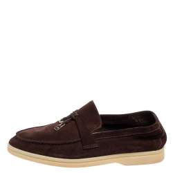 Pre Owned Loro Piana Dark Brown Suede Summer Charms Walk Slip On Loafers Size 37