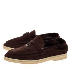 Pre Owned Loro Piana Dark Brown Suede Summer Charms Walk Slip On Loafers Size 37
