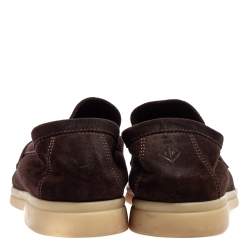 Pre Owned Loro Piana Dark Brown Suede Summer Charms Walk Slip On Loafers Size 37