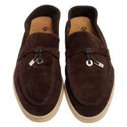 Pre Owned Loro Piana Dark Brown Suede Summer Charms Walk Slip On Loafers Size 37
