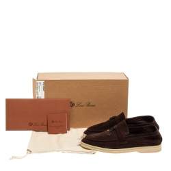 Pre Owned Loro Piana Dark Brown Suede Summer Charms Walk Slip On Loafers Size 37