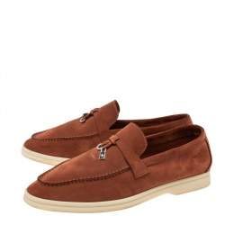 Pre Owned Loro Piana Brown Suede Summer Charms Walk Slip On Loafers Size 40