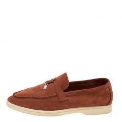Pre Owned Loro Piana Brown Suede Summer Charms Walk Slip On Loafers Size 40