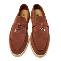 Pre Owned Loro Piana Brown Suede Summer Charms Walk Slip On Loafers Size 40
