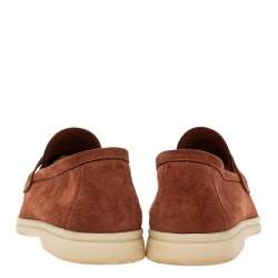 Pre Owned Loro Piana Brown Suede Summer Charms Walk Slip On Loafers Size 40