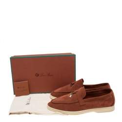 Pre Owned Loro Piana Brown Suede Summer Charms Walk Slip On Loafers Size 40