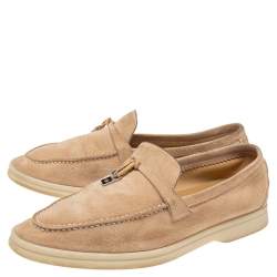 Pre Owned Loro Piana  Beige Suede Summer Charms Walk Loafers  Size 38.5 