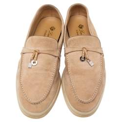 Pre Owned Loro Piana  Beige Suede Summer Charms Walk Loafers  Size 38.5 
