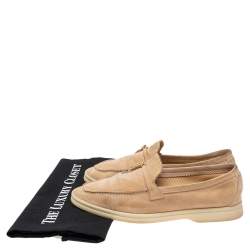 Pre Owned Loro Piana  Beige Suede Summer Charms Walk Loafers  Size 38.5 