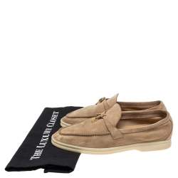 Pre Owned Loro Piana Beige Suede Summer Charms Walk  Loafers  Size 40