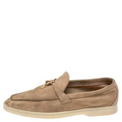 Pre Owned Loro Piana Beige Suede Summer Charms Walk  Loafers  Size 40