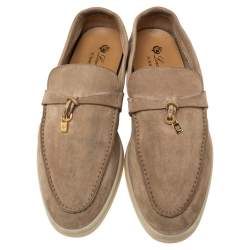 Pre Owned Loro Piana Beige Suede Summer Charms Walk  Loafers  Size 40