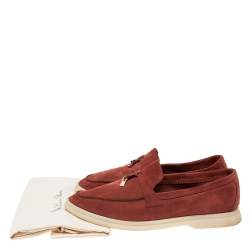 Pre Owned Loro Piana Burgundy Suede Summer Charms Walk Loafers Size 38.5