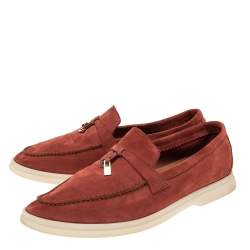 Pre Owned Loro Piana Burgundy Suede Summer Charms Walk Loafers Size 38.5