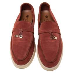 Pre Owned Loro Piana Burgundy Suede Summer Charms Walk Loafers Size 38.5