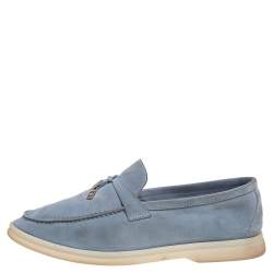 Pre Owned Loro Piana Blue Suede Summer Charms Walk  Loafers  Size 38.5