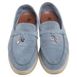 Pre Owned Loro Piana Blue Suede Summer Charms Walk  Loafers  Size 38.5